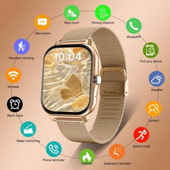 2025 Universele smartwatch voor zowel mannen als vrouwen, smartwatch voor vrouwen met high-definition scherm, 1,83 inch high-definition kleurenscherm met gebogen oppervlak, volledig geïntegreerd touchscreen, sportieve smartwatch met ondersteuning voor meerdere talen, draadloze oplaadfunctie, muziekspeler, telefoonfunctie, berichtmelding, geschikt voor Android en iOS, voor school, sport en bijeenkomsten