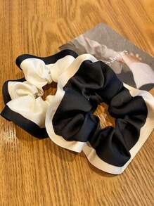 1pc French Style Minimalist Hair Scrunchies With Black And White Edges, Large Hair Scrunchies, Workplace Style Hair Accessories,Low Ponytail Hair Accessory,Large Fashionable Hair Scrunchies.Hair Ties Scrunchy Hair Ties