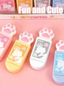 Borrador de lápiz en forma de caja mágica con diseño de pata de gato, borrador de goma de dibujos animados para estudiantes, útiles escolares, premios, oficina, vuelta al cole