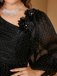 SUPGIR [Random Cut] Elegant Sweetheart Neck Ruffle Sleeve Sequin Embroidered Floral Maxi Formal Dress - Black - View 6