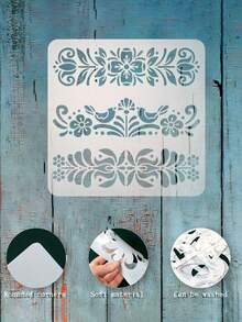 可重复使用的塑料民间装饰绘画模板 - 用于绘画花朵的角模板 12x12 英寸花卉图案斯堪的纳维亚风格 - 适用于 DIY 艺术工艺墙面帆布家具 - 送给艺术家和手工艺人、返校、学校用品的完美礼物