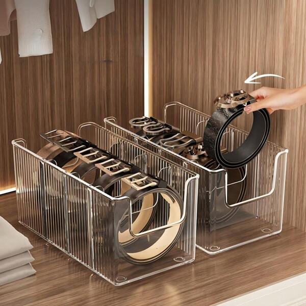 1/2pcs Acrylic Belt Organizer Box, Large Capacity Transparent Partition Belt Rack, Multipurpose Desktop Storage Box, Suitable For Vanity, Wardrobe, Bathroom Storage