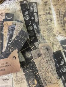 1 包/40 件月相和星系设计和纸胶带贴纸，DIY 剪贴簿/计划器装饰贴纸，学校用品，返校 - 均碼 - 查看 1