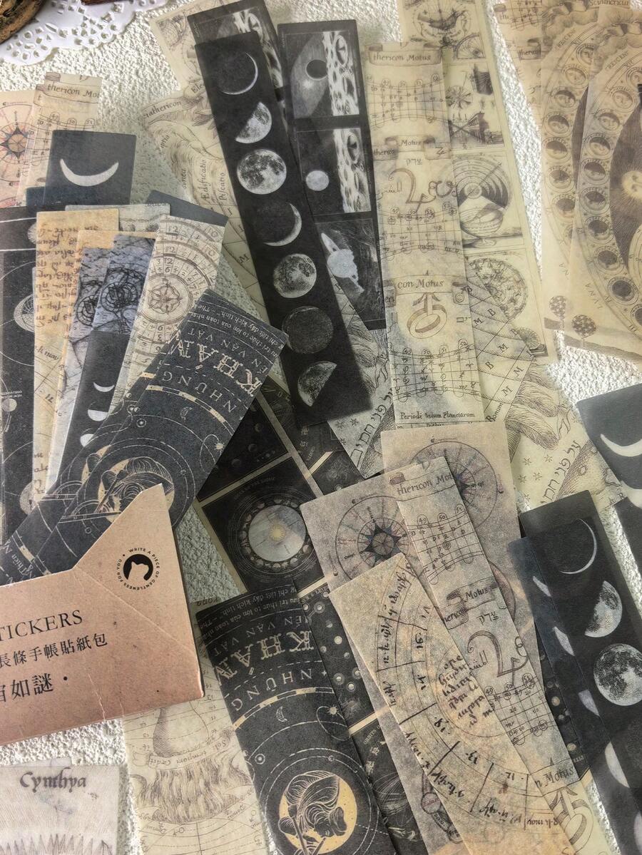 1 包/40 件月相和星系设计和纸胶带贴纸，DIY 剪贴簿/计划器装饰贴纸，学校用品，返校 - 均碼 - 查看 1