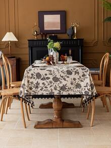 1 khăn trải bàn tua rua hoa đen cổ điển, vỏ trang trí bàn cà phê/tủ đầu giường, đồ trang trí nhà cửa, thích hợp cho phòng ăn, tụ họp, ăn tối, tiệc ngày lễ, tiệc chiêu đãi, dã ngoại, trang trí lễ tạ ơn, trang trí mùa thu - Nhiều màu - Xem 9