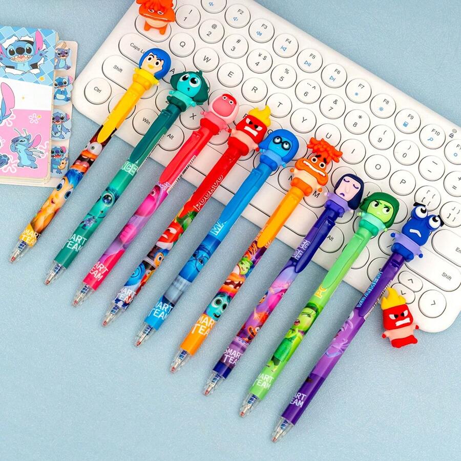Disney 9pcs[ Disney Official ] Inside Out Erasable Gel Pen Full Character Color Gel Pen Exam Diary Seamless Modification School Supplies, Back To School