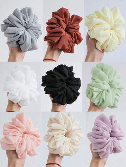 1pc Set Extra Large Solid Color Chiffon Hair Scrunchies, Purple, Light Green, Cream Yellow, Brown-Red, Beige, Pink, Earth Tone, Grey, Brown, White, Black, Suitable For Women Daily Headscarf Accessories, For Women, Hair Tools, Beauty Accessories, Curly, For Women, Fall, Travel, Hair Tools, Accessories Women, Hair Stuff, Curly Hair, Scrunchies Hair Ties Ponytail Holder Hair Accessories Hair Elastics