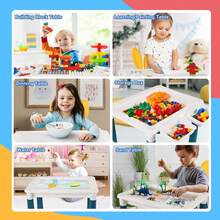 Mesa grande de bloques de construcción, juguete educativo para niños de montaje con granulos grandes, mesa multifuncional de aprendizaje y juego para bebés. - Multicolor - Ver 5