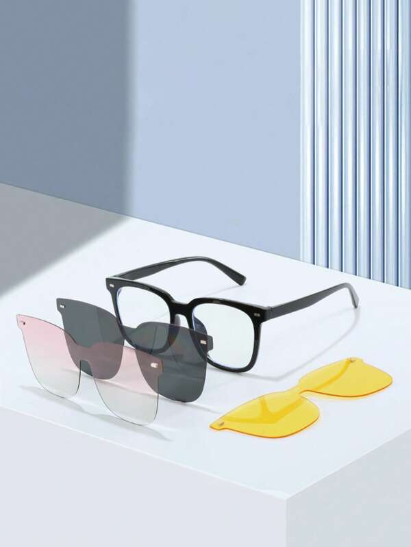 1pc Women's Magnetic Clip-On Glasses, High-Quality Polycarbonate PC Frame And Lens, Fashion, Versatile For Casual, Party, Stage Performance Wear