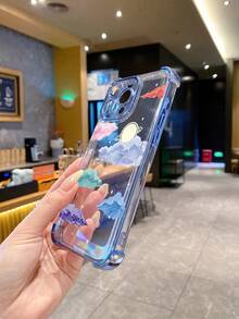 1pc Colorful Cloud Corner Anti-Knock Electroplated Camera Protective Phone Case Compatible With Samsung/Galaxy/Infinix/Redmi/OPPO/VIVO/Realme Waterproof Shockproof Anti-Fall Scratch Resistant - Blue - View 4