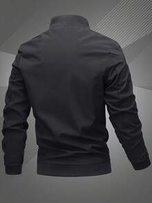 Jaket Olahraga Luar Ruangan Pria, Cocok Sebagai Hadiah Hari Ayah, Jaket Penerbangan dengan Bordir Huruf, Jaket Bomber Serbaguna dan Modis - Hitam - View 3