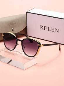 RELEN 1pc RELEN Women's Fashion Glasses, New Brand Design Cat Eye Metal Frame Colorful Lens, Personalized Street Style, Gifts For Ladies, With Glasses Case And Cloth, Suitable For Beach, Outdoor, Riding, Sun Protection, Stage Performance, Party