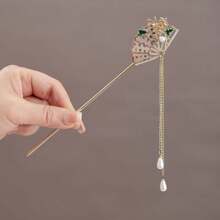1pc Vintage Chinese Character & Butterfly Decorative Folding Fan Hair Clip, New Chinese Style Peony Tassel Hairpin, Elegant Classical Hair Accessory