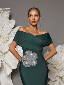 露肩绷带针织紧身连衣裙，性感欧式风格，适合派对、聚会、正式活动