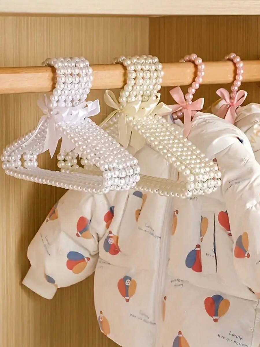 1 件/3 件优雅珍珠衣架，带蝴蝶结，迷你金属和塑料婴儿服装衣架，漆面，可爱男孩和女孩配饰，衣架