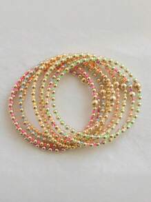1 pieza Pulsera elástica de moda, estilo bohemio con cuentas de vidrio multicolor, hebra de cuentas de metal enchapado en cobre, pulsera apilable, adecuada para uso diario de mujeres y como regalo