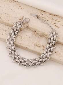 1 Peça Pulseira de Aço Inoxidável Feminina e Masculina, Design de Moda, Pulseira de Corrente Cubana Resistente, À Prova d''Água, Joia