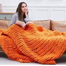 1Pc Chunky Knit Throw Blanket Measuring 40*52Inch, Made With Thumb Yarn Suitable For Arm Knitting, Knit Throw Is Perfect For Livingroom Decor Or Bohemian Styling. It Features A Thick Yarn Knit Blanket Suitable For Sofas Or Beds (Multicolor)