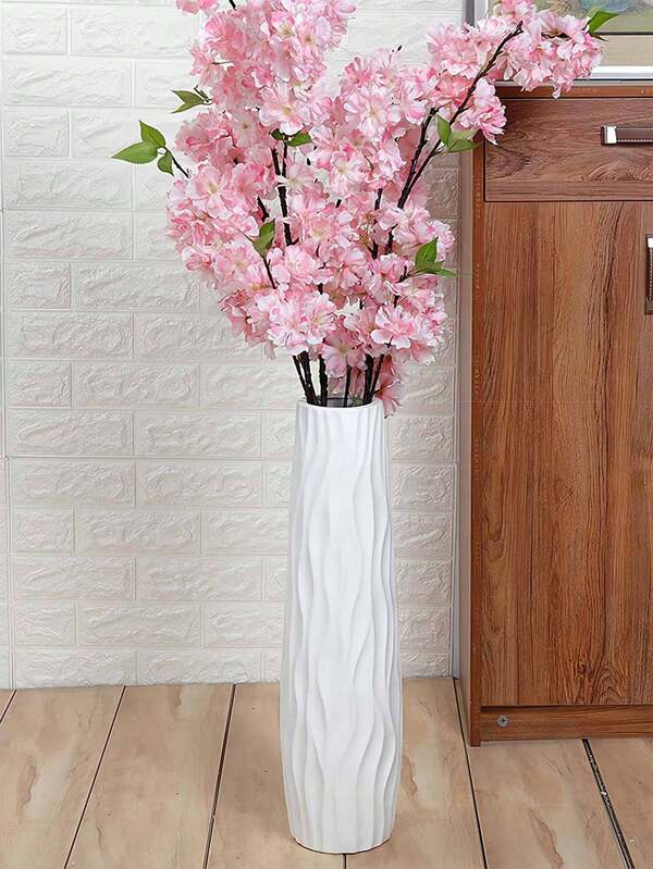 Vaso de plástico cilíndrico grande estilo boêmio com padrão ondulado, vaso de decoração moderno para sala de estar, cozinha, quarto, adequado para flores frescas e secas