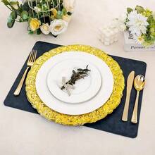 20Pcs 13-Inch Golden Charger Plates - Reusable Plastic Embossed Floral Dinner Plate Chargers For Wedding, Engagement, New Year, Valentine'S Day, All-Season Decorative Tableware - Durable & Sturdy For Christmas, Thanksgiving, Universal Holidays - Gold - View 4