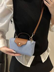 New Colorblock Mini Patchwork Shoulder Bag, Casual Crossbody Bag, Compact & Stylish Handbag - Blue - View 5