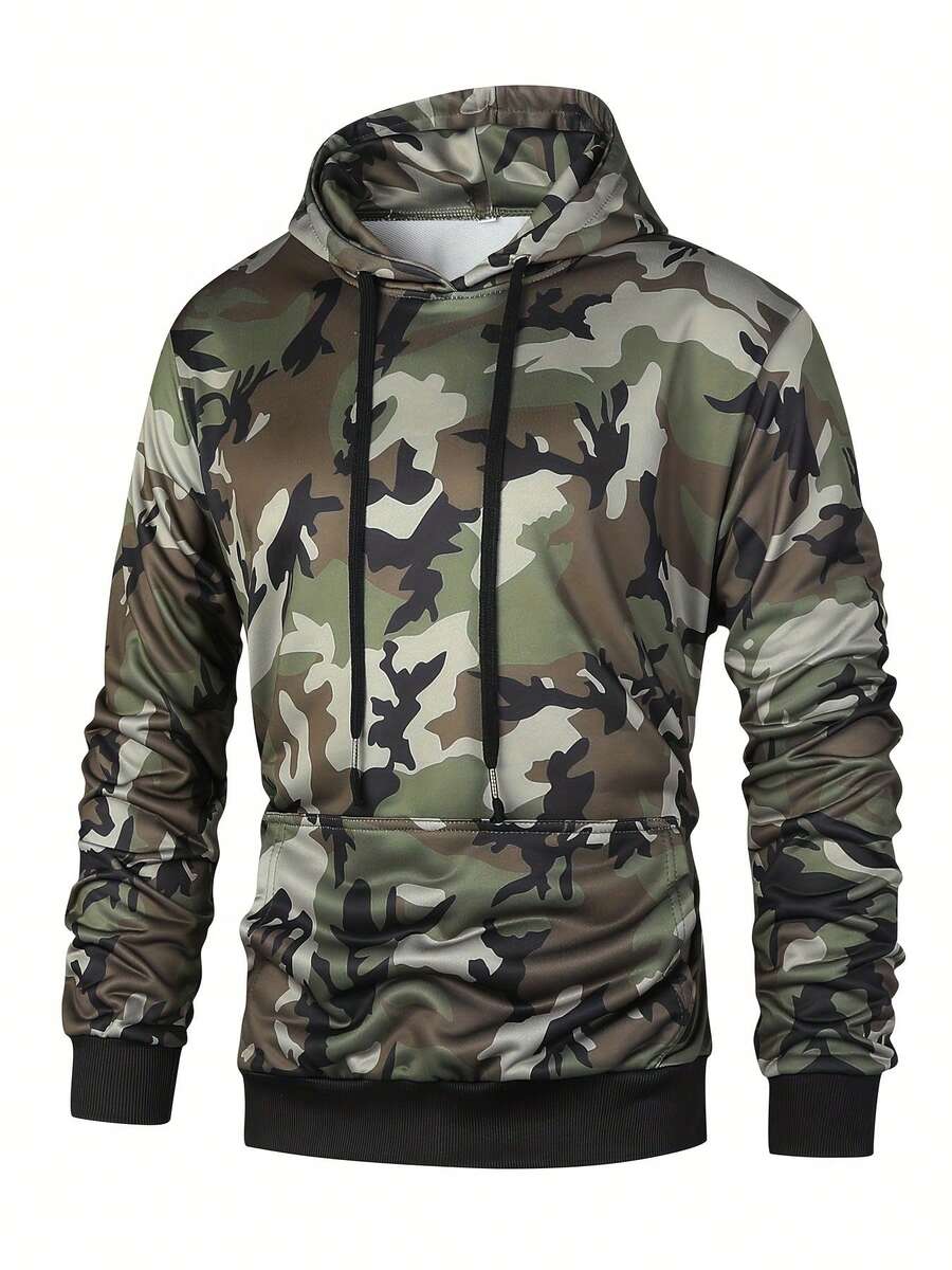 Camouflage Hooded Sweatshirt For Men, Fashion Military Outdoor Adventure Casual Streetwear Pullover, Suitable For Spring, Autumn, All Year Round - Army Green - View 1
