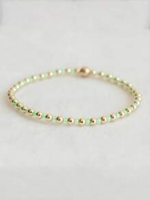 1 pieza Pulsera elástica de moda, estilo bohemio con cuentas de vidrio multicolor, hebra de cuentas de metal enchapado en cobre, pulsera apilable, adecuada para uso diario de mujeres y como regalo