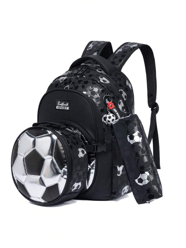 Juego de 3 piezas de moda casual para niños con mochila, lonchera y estuche, de material de nailon ligero, resistente al agua y al desgaste, con diseño de patrones únicos que les encanta a los niños. La lonchera se puede fijar a la mochila. Adecuado para la escuela, viajes, senderismo, campamento. Gran regalo para volver a la escuela, Navidad, Año Nuevo, cumpleaños.