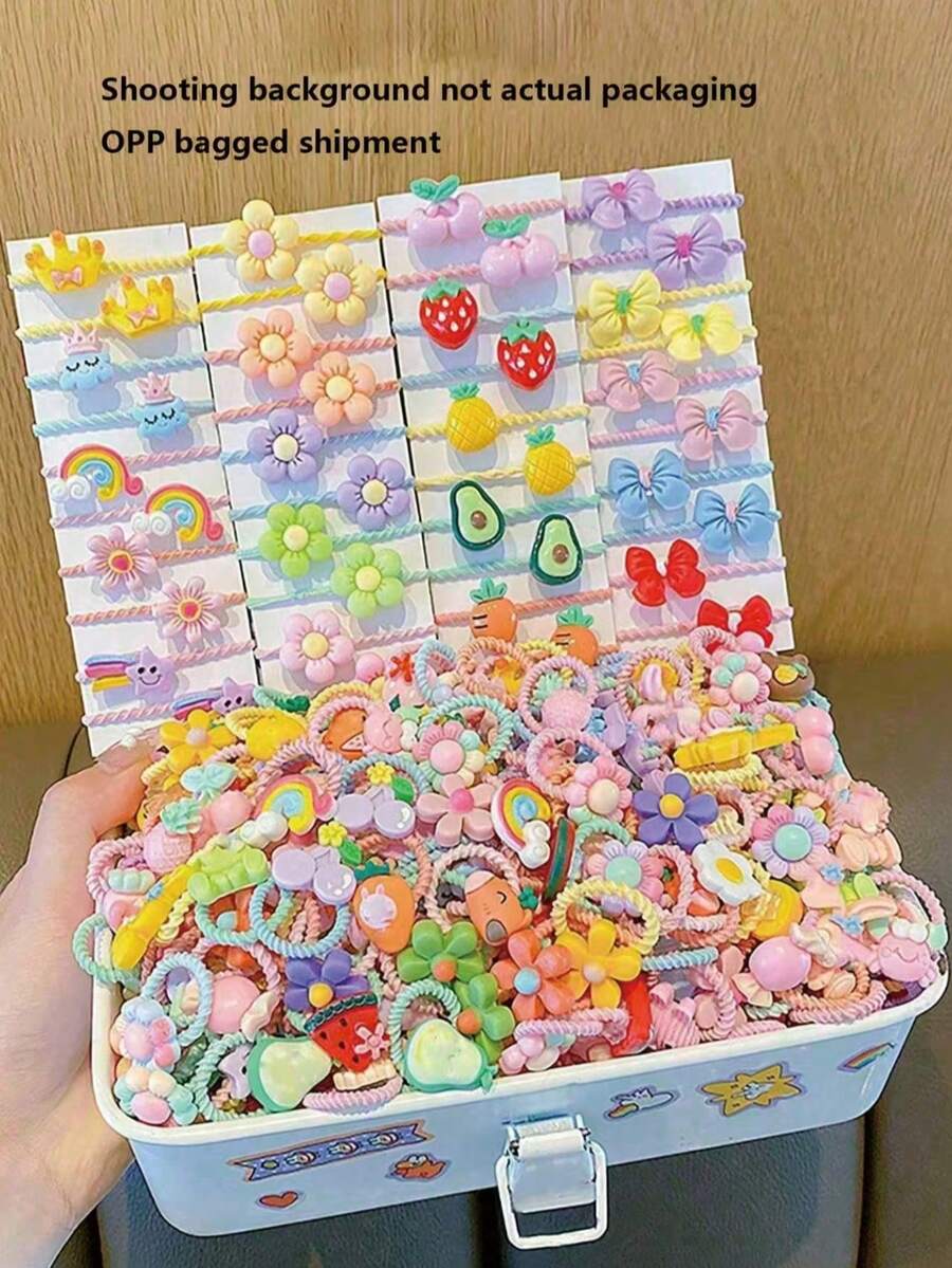 50 件/套可爱发圈套装 - 女士和女孩的彩色弹性发带，适用于马尾辫和辫子、发球、发带、发饰、马尾辫夹、发圈、发橡皮筋 - 混色隨機50件 - 查看 1