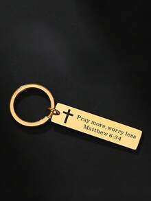 1 Móc khóa in câu Kinh Thánh tiếng Anh kèm thánh giá truyền cảm hứng Quà tặng cho nam nữ Quà tặng Giáng sinh Phụ kiện ô tô Túi đựng đồ Trường học Dễ thương Goth Y2k - Vàng - Xem 14