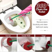Cepillo de inodoro creativo con soporte, bol y mango largo, herramienta de limpieza del hogar para el baño, con base para almacenamiento y acabado, cerdas gruesas para una limpieza profunda, resistente a la oxidación y a las fugas - forma de cereza roja