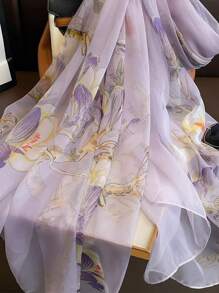 1pc Soft Chiffon Scarf, New Spring/Autumn Versatile Lightweight Breathable Printed Beach Wrap Shawl