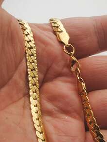 1pc Men's Stainless Steel Chain Necklace, Rugged Cuban Link Chain, Unique Personalized Necklace - Yellow Gold - View 2