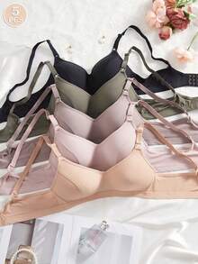 5 件女士舒适睡眠无钢圈透气软杯纯色无钢圈内衣文胸 - 彩色 - 查看 3