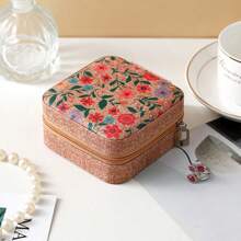 1 pieza Caja de joyería impresa, Caja de almacenamiento de joyería pequeña para viaje, Caja de exhibición y almacenamiento de joyería portátil de doble capa, Caja de almacenamiento de joyería multifuncional, Bolsa de joyería con cremallera y conveniente, Esencial para viajes y el hogar, Adecuado para aretes, anillos, collares, pulseras, arte de uñas, regalos del Día de la Madre, regalos de Navidad, regalos de Halloween, regalos para mujeres