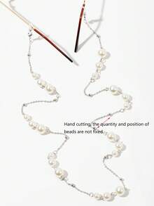 1 件奢华仿珍珠、金属球眼镜链、太阳镜链、阅读镜链、优雅时尚眼镜装饰链、配件、硅胶颈带眼镜防滑带、口罩绳 - 銀色 - 查看 4