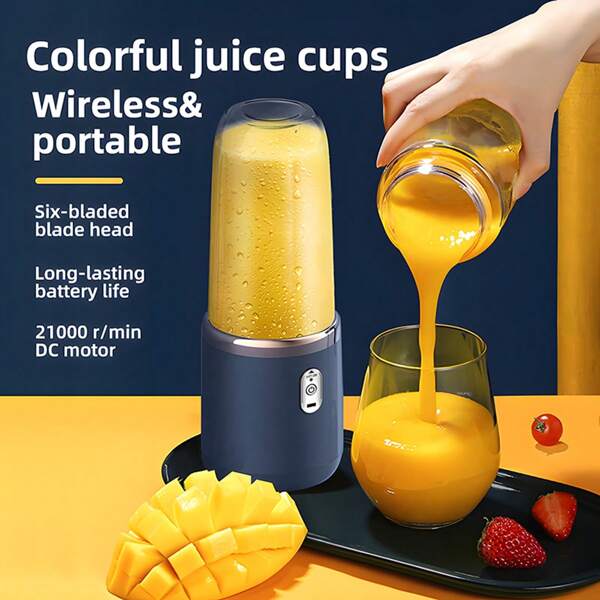 Licuadora portátil recargable de 400ml,  de alta capacidad con seis cuchillas para triturar hielo rápidamente, perfecta para batidos, jugos de verduras y frutas, ideal para la cocina y los viajes