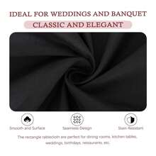 6/10/20 Pack Black Table Cloth Rectangle 60x102 Inch Rectangular Table Cloths For 6 Foot Rectangle Tables, Wrinkle Resistant Polyester Fabric Tablecloth Washable Table Covers For Wedding Party (White/Black) - 黑色 - 查看 4