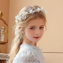 1 pieza Diadema de corona de flores con estilo natural para niños, tiara de princesa con perlas, tocado coreano para niñas, accesorio para el cabello de guirnalda floral, regalo de cumpleaños, uso diario
