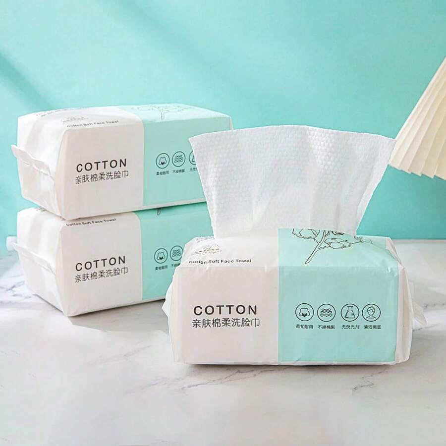 Toalla desechable Natural de Uds., limpieza de viaje, removedor de maquillaje húmedo y, toalla no tejida de maquillaje suave de algodón perlado - Blanco - Ver 1