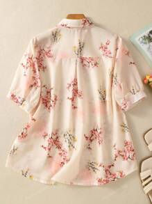 Women's Short Sleeve Button-Front Shirt With All-Over Leaf Print Lapel Casual Top For Dating, Travel, Birthday Parties, Spring, Summer & Fall Holiday Evening Outfits