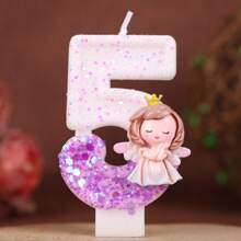 Handmade 0-9 Number Letter Birthday Candles, DIY Birthday Cake Festival Theme Party Decorations, Gradient Pink And Purple Angel Girl Fine Glitter Painted Numeric Candles For Birthday Celebration, Wedding, Party, Female Version