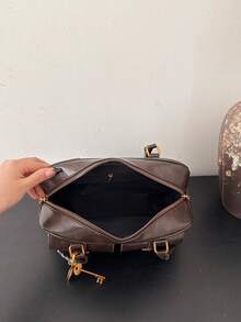 Large Capacity Versatile PU Tote Bag, Simple Fashionable Office Lady One Shoulder Bags, Multiple Pockets Solid Color Personalized Women Handbag - Coffee Brown - View 5