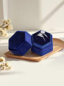 Velvet Hexagon Jewelry Ring Box For Wedding Engagement, Pink, High-End Vintage Style Single/Couple Rings Back To School - Multicolor - View 10