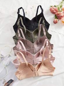 5 件女士舒适睡眠无钢圈透气软杯纯色无钢圈内衣文胸 - 彩色 - 查看 2