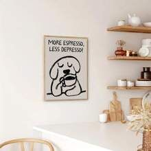 1pc Retro-Style "More Espresso, Less Depression" Interesting Dog Drinking Coffee Art Canvas Printed Posters - Modern Wall Arts Decorative Paintings, Suitable For Living Room Decor, Bedroom Decor, Kitchen Decor, Corridor Decor, Room Decor Modern Wall Decor And Home Decor - Unique Gift Creativity For Coffee Lovers | Minimalist Poster