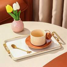 1pc Elegant Gold-Rimmed PS Plastic Tray Set - Multipurpose Rectangular Trays Suitable For Kitchen, Dining Room, Living Room - Great For Tea, Snacks, Candy, Bread - Perfect For Weddings, Gifts, Birthday Events