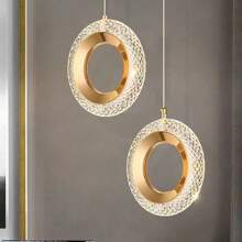 Lampada a sospensione moderna a forma di mezzaluna LED dorata, paralume ellittico in acrilico, temperatura di colore regolabile da 3000K a 6000K, luce a soffitto LED dimmerabile, adatta per isola della cucina, sala da pranzo, camera da letto - Luce a sospensione circolare con cavo regolabile