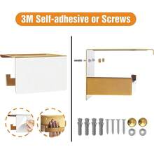 New  Gold Toilet Paper Holder, Stick On Brushed Brass Toilet Paper Holder  Shelf, Self Adhive No Drill Or Wall-Mount  Screws For Bathroom - 拉絲黃銅架子 - 查看 3