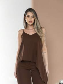 Asymmetric Blouse Set With Elegant Palazzo Pants C3142 - Marrón Chocolate - Ver 5